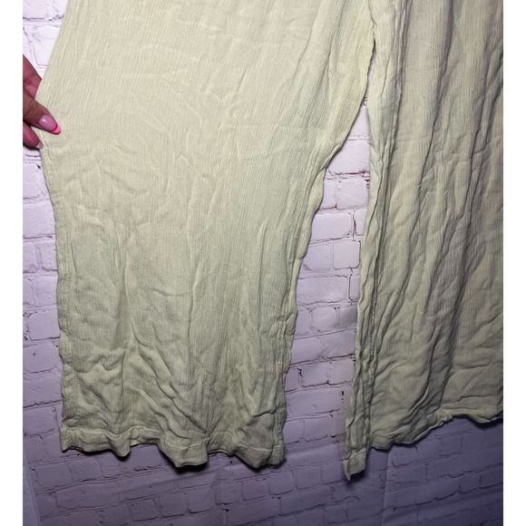 ONeill Womens Lime Green Crinkle Gauze Wide Leg Beach Pants Large Fringe Trim LG - Picture 3 of 5